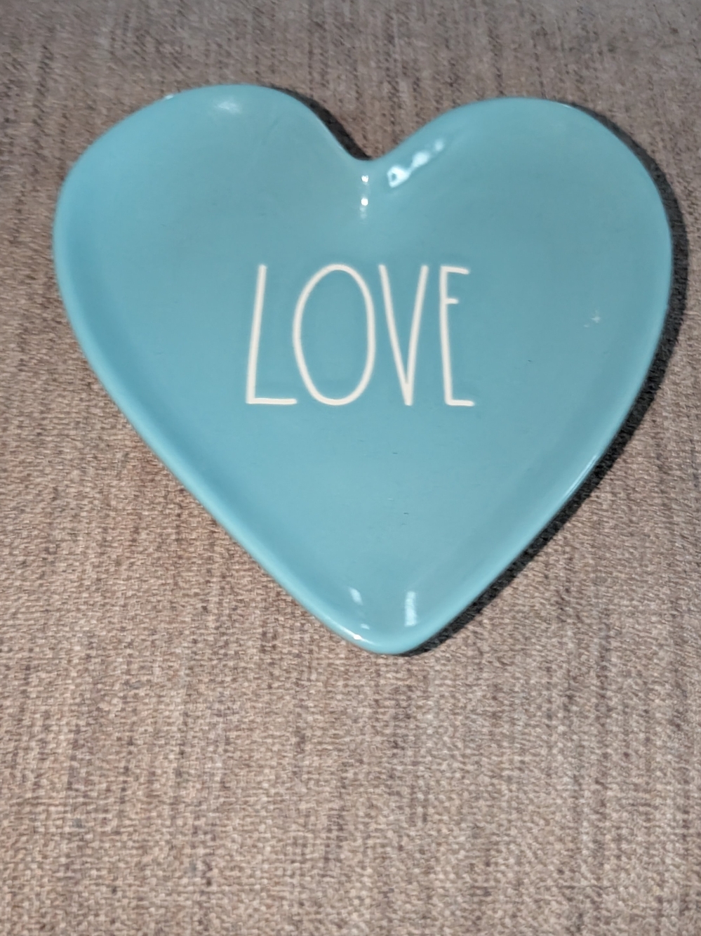 Rae Dunn Teal Heart Ceramic Trinket Dish "LOVE"